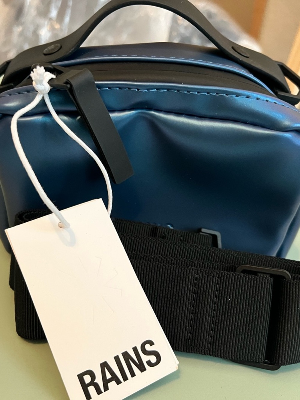 Rains Navy Blue Waterproof Belt Bag with Black Strap